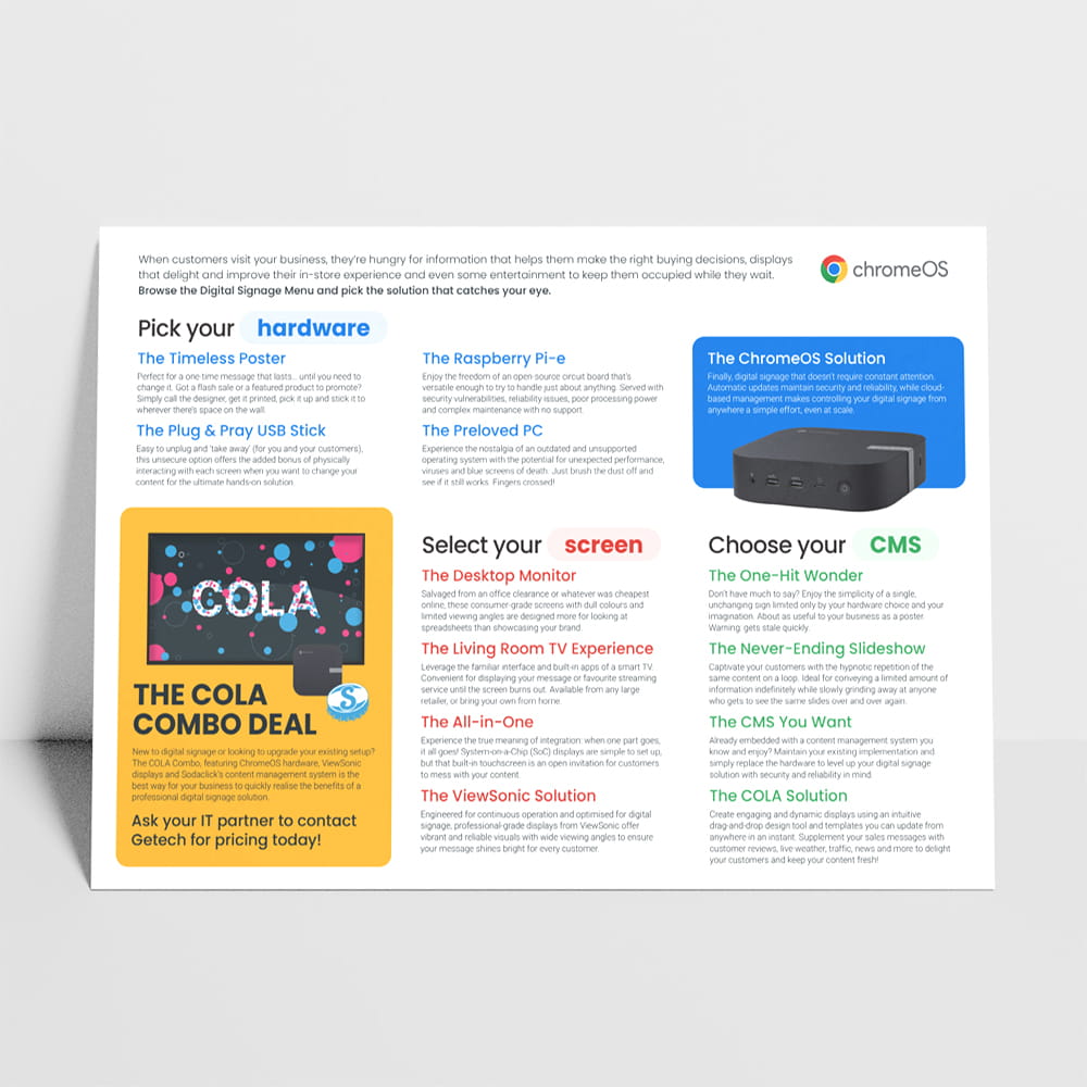 The COLA Combo Deal: Digital Signage menu