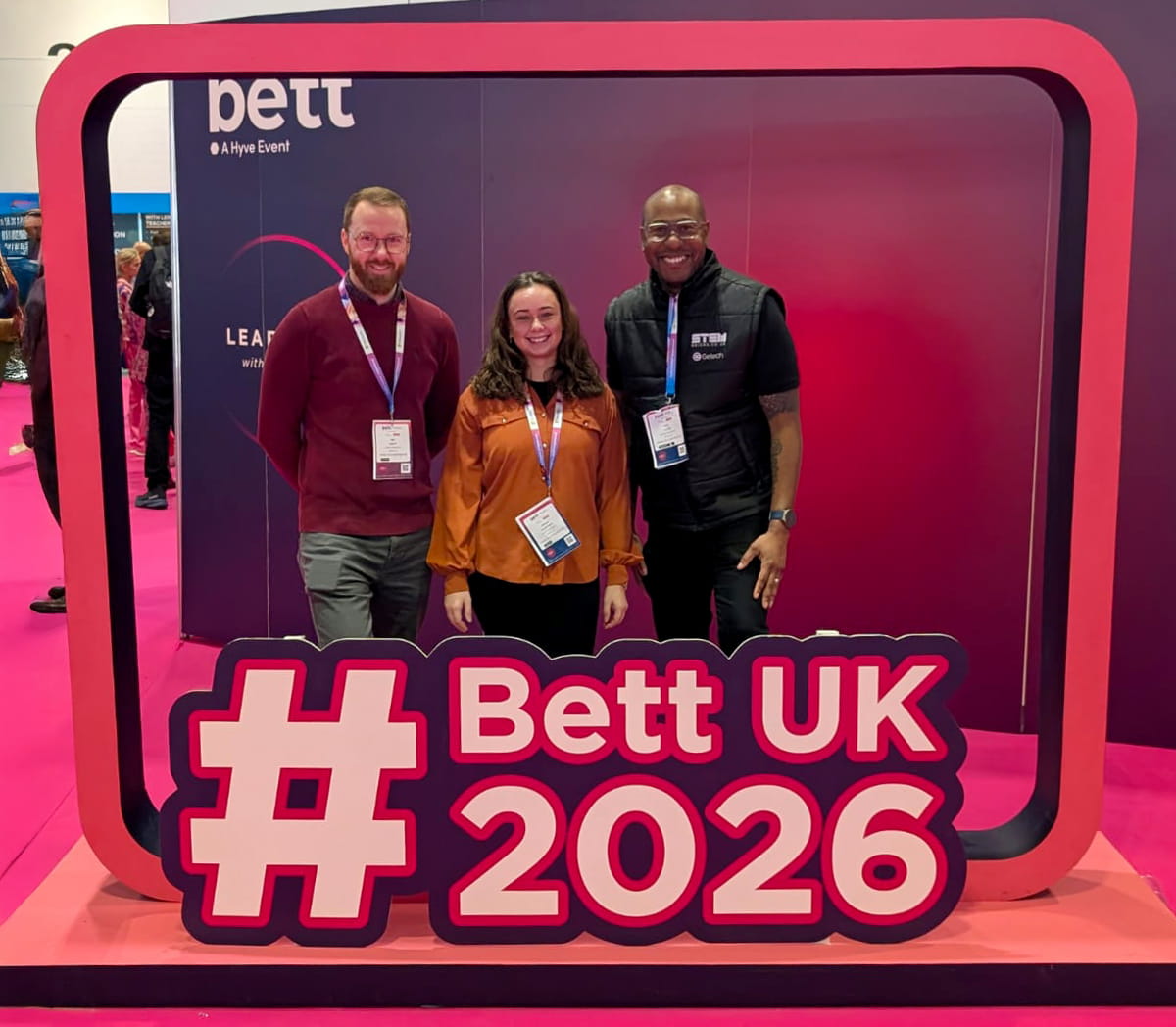 Ben, Brooke and Issac from the STEMBricks team at Bett 2026